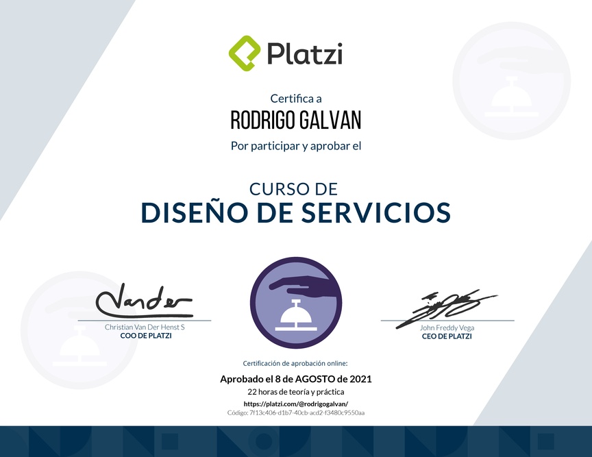 Diploma del Curso de Diseño de Servicios