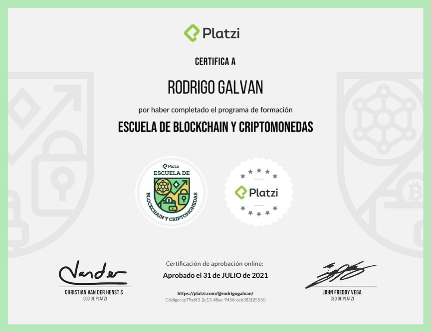 Diploma de la Ruta de Aprendizaje de Blockchain y Criptomonedas