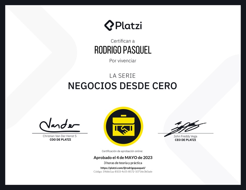 Diploma del Curso de historias de éxito empresarial