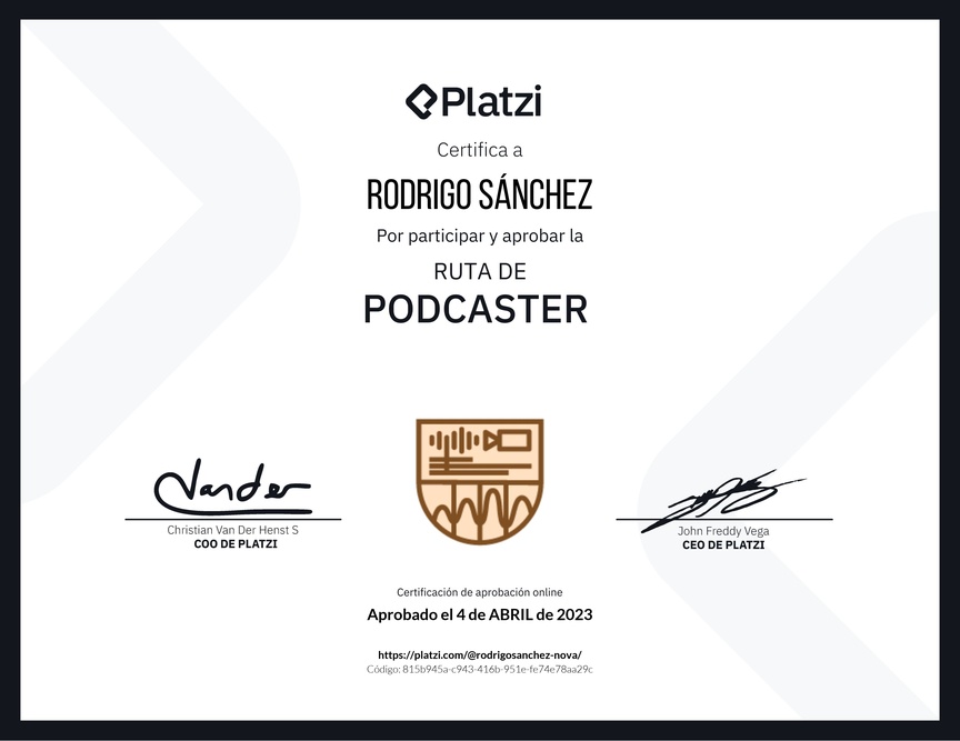 Diploma de la Ruta de Aprendizaje de Cómo hacer un podcast: planeación y producción