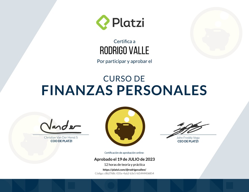 Diploma del Curso de Educación Financiera y Finanzas Personales