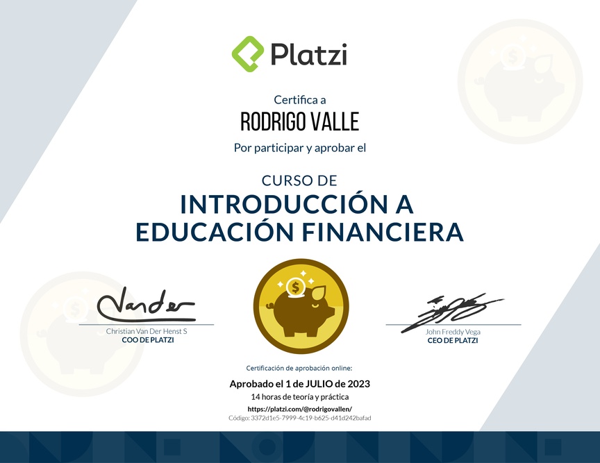 Diploma del Curso de Introducción a Educación Financiera