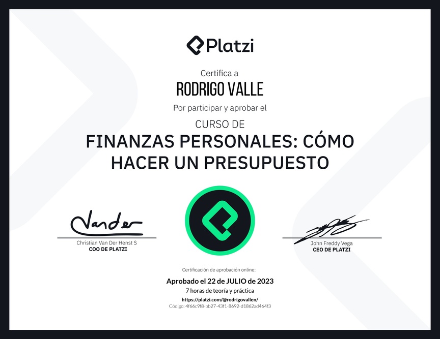 Diploma del Curso de Finanzas Personales: Cómo hacer un Presupuesto