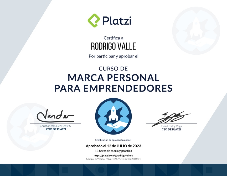 Diploma del Curso de Marca Personal para Emprendedores
