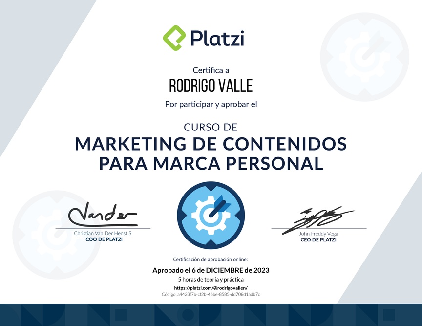 Diploma del Curso de Creación de Contenido para tu Marca Personal