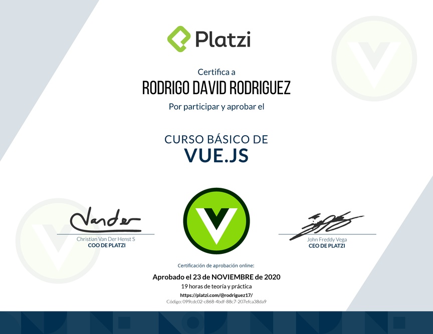 Diploma del Curso Básico de Vue.js 2
