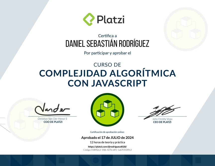 Diploma del Curso de Complejidad Algorítmica con JavaScript