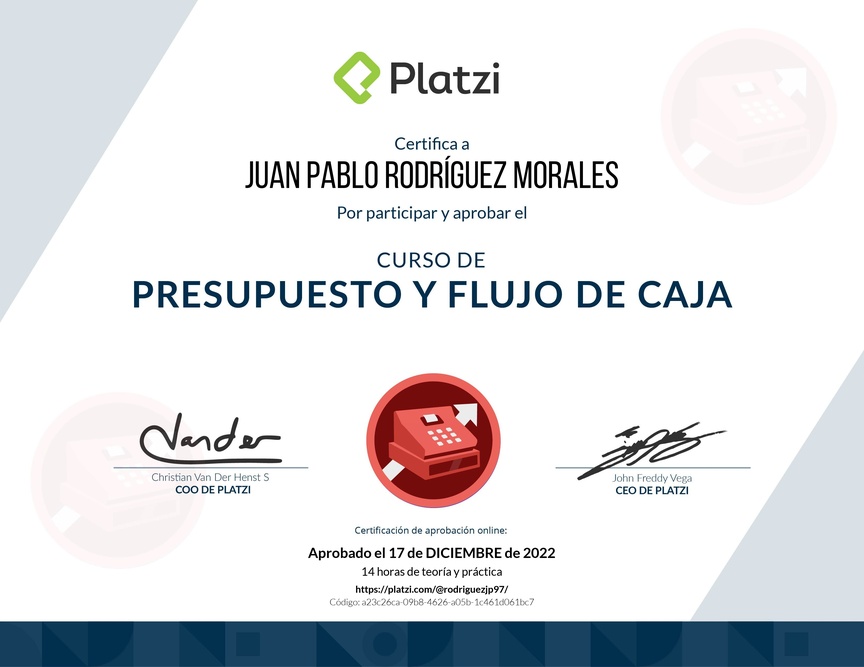 Diploma del Curso de Presupuesto y Flujo de Caja
