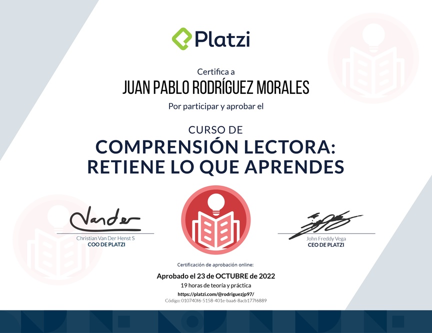 Diploma del Curso de Comprensión Lectora: Retén lo que Aprendes