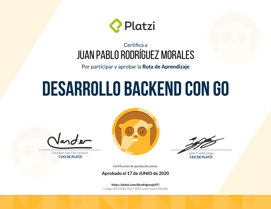 Diploma de la Ruta de Aprendizaje de Desarrollo Backend con Go
