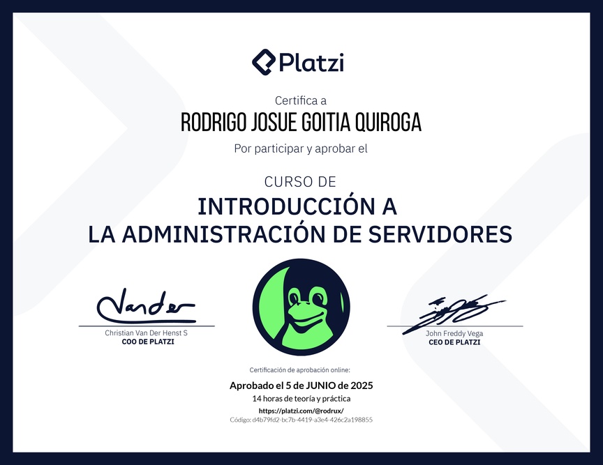 Diploma del Curso de Introducción a la Administración de Servidores Linux