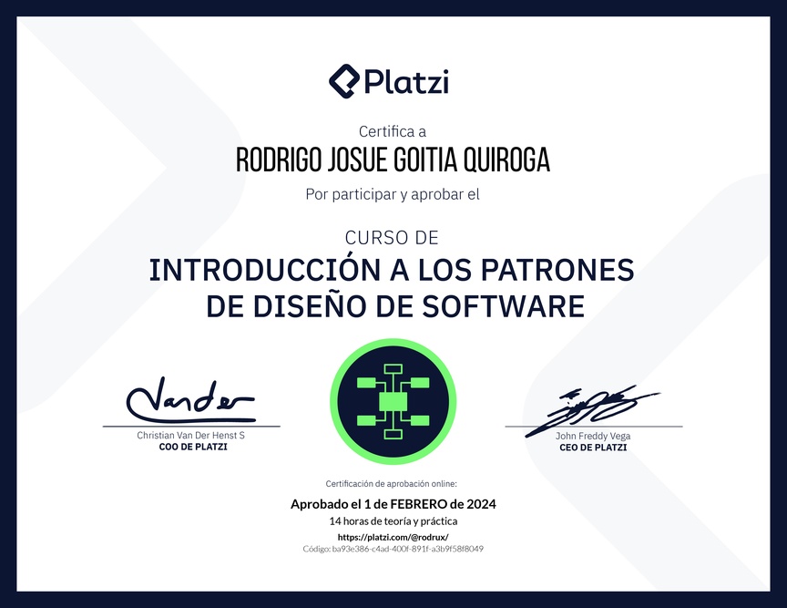Diploma del Curso de Introducción a los Patrones de Diseño de Software