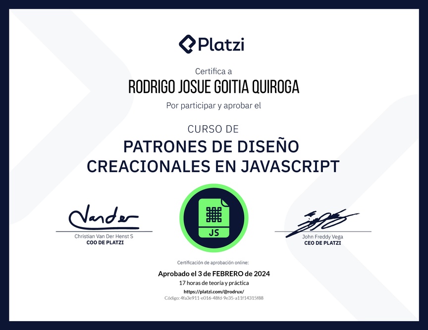 Diploma del Curso de Patrones de Diseño en JavaScript