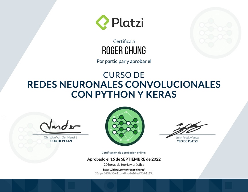 Diploma del Curso de Redes Neuronales Convolucionales con Python y Keras
