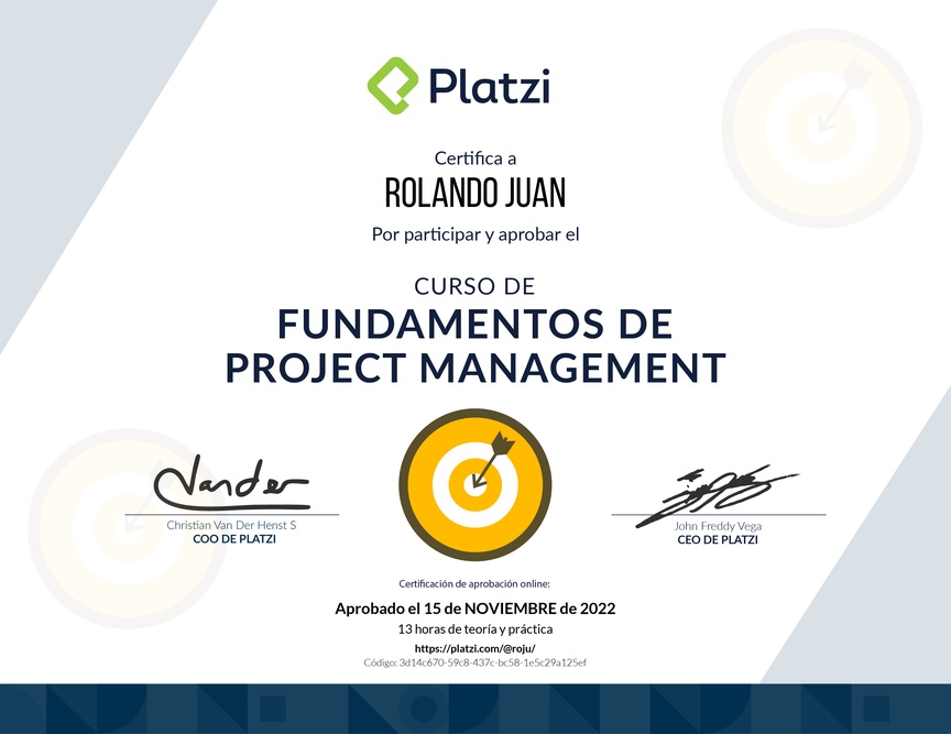 Diploma del Curso de Fundamentos de Project Management