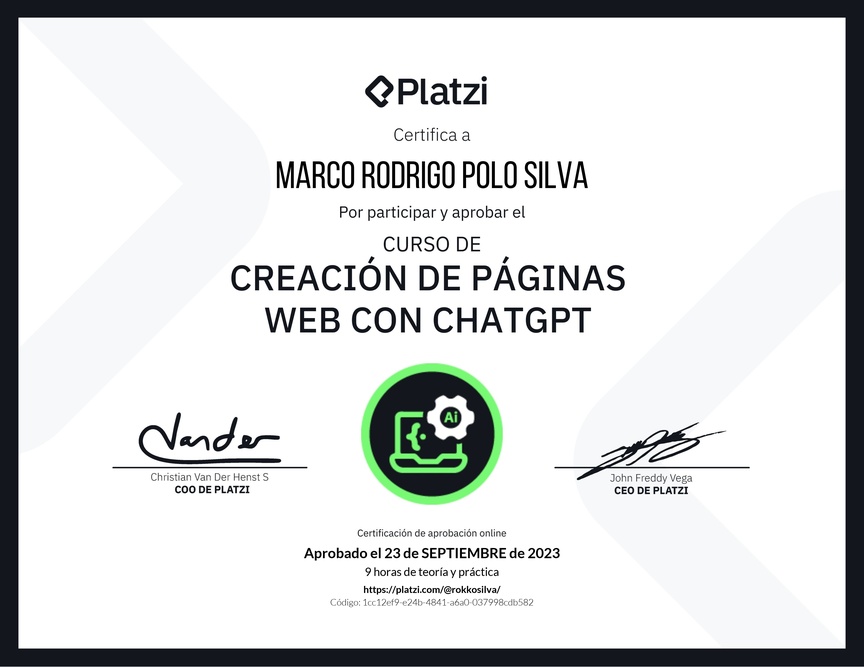 Diploma del Curso de Creación de Páginas Web con ChatGPT