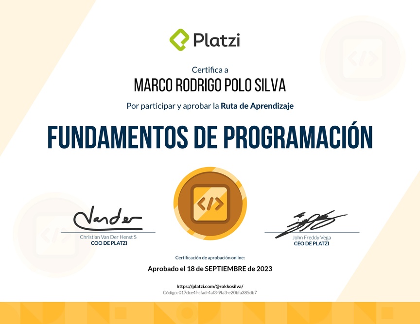 Diploma de la Ruta de Aprendizaje de Fundamentos de programación