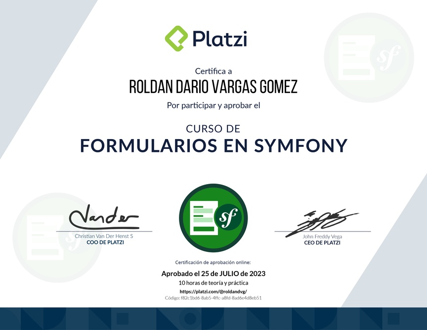 Diploma del Curso de Symfony 6: Formularios