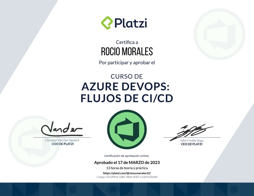 Diploma del Curso de Azure DevOps: Flujos de CI/CD