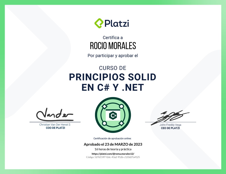 Diploma del Curso de Principios SOLID en C# y .NET