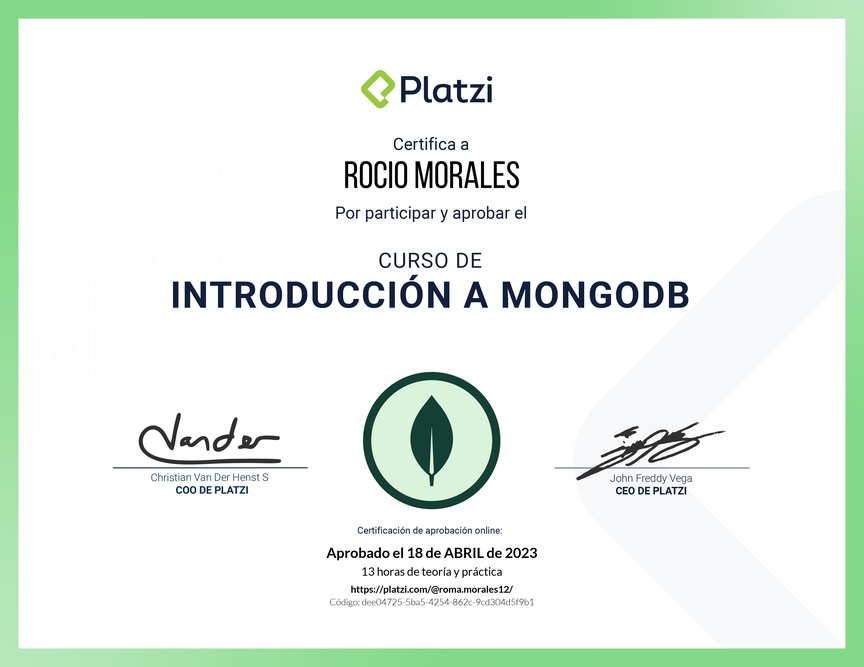 Diploma del Curso de Introducción a MongoDB