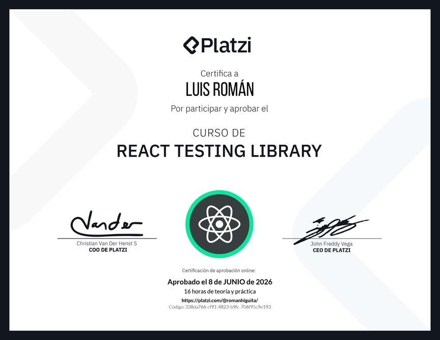 Diploma del Curso de React Testing Library
