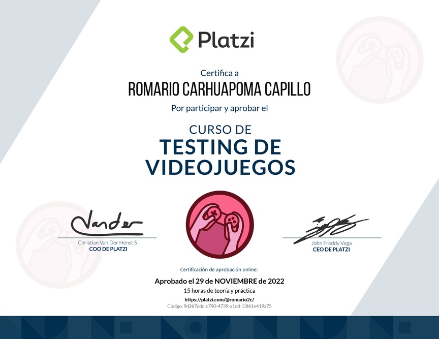 Diploma del Curso de Testing de Videojuegos