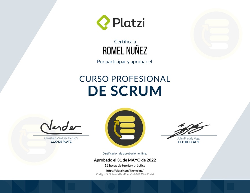 Diploma del Curso Profesional de Scrum
