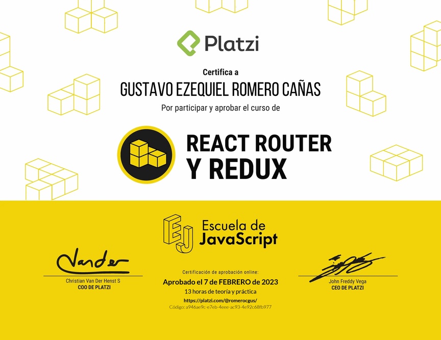 Diploma del Curso de React Router 5 y Redux