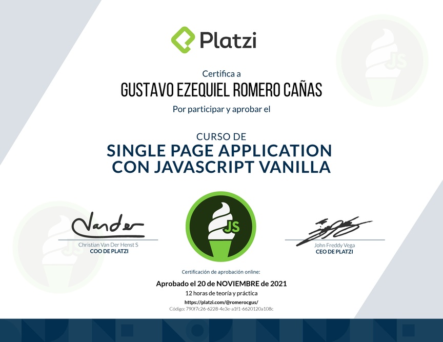 Diploma del Curso de Single Page Application con JavaScript Vanilla