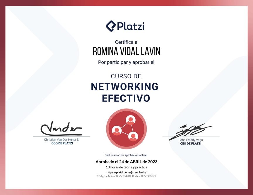 Diploma del Curso de Networking para Construir tu Red de Contactos
