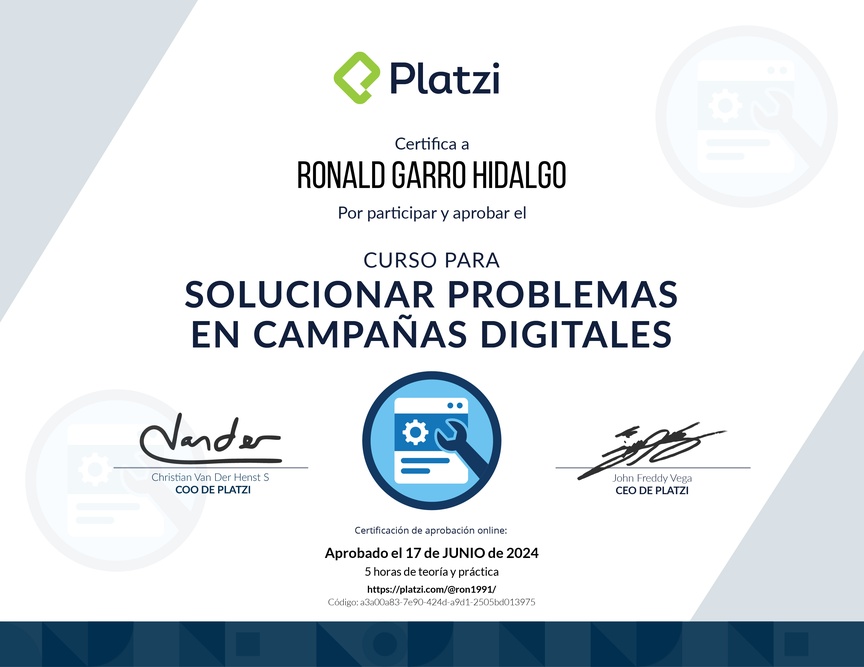 Diploma del Curso para Solucionar Problemas en Campañas Digitales