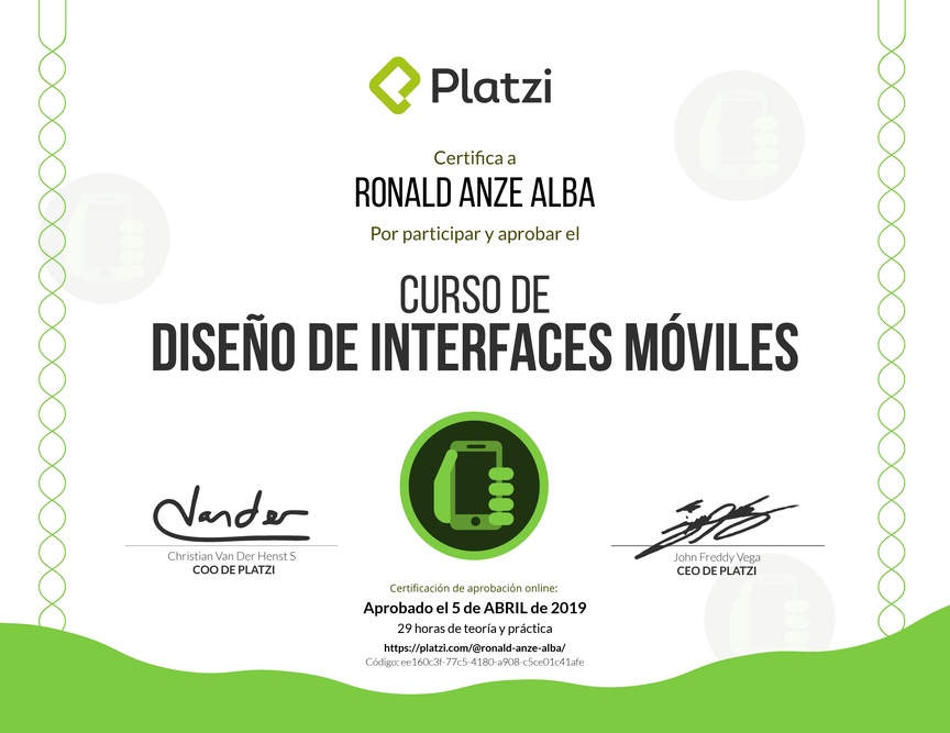 Diploma del Curso de Diseño de Interfaces Móviles