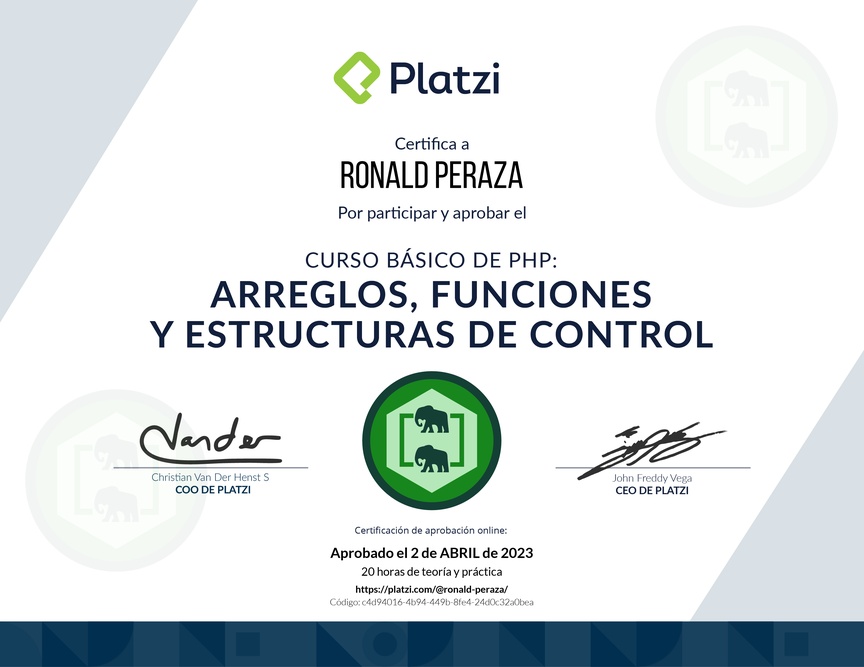 Diploma del Curso de PHP: Arreglos, Funciones y Estructuras de Control