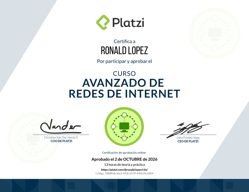 Diploma del Curso de Redes de Internet - Profesional