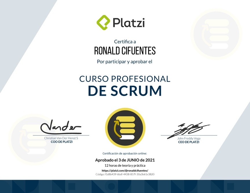 Diploma del Curso Profesional de Scrum