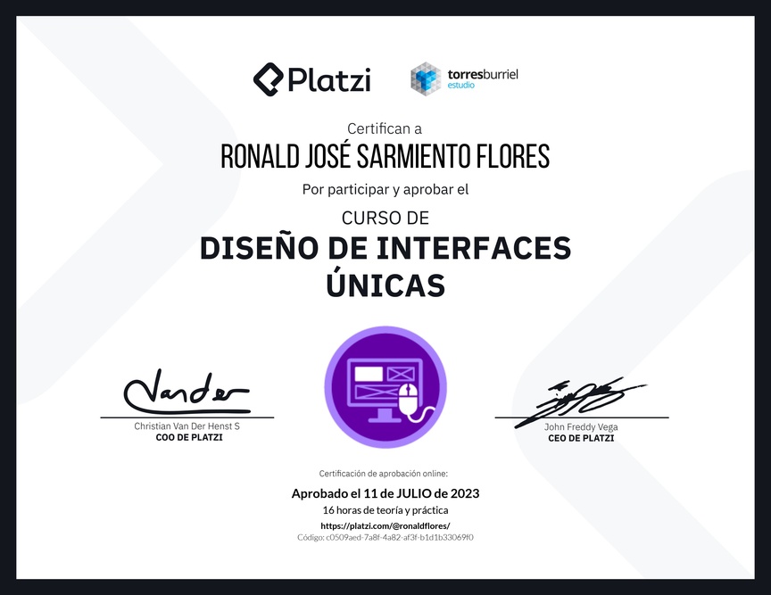 Diploma del Curso de Diseño de Interfaces Únicas