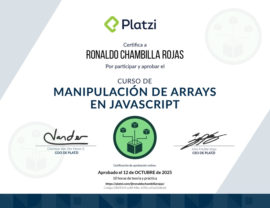 Diploma del Curso de Manipulación de Arrays en JavaScript
