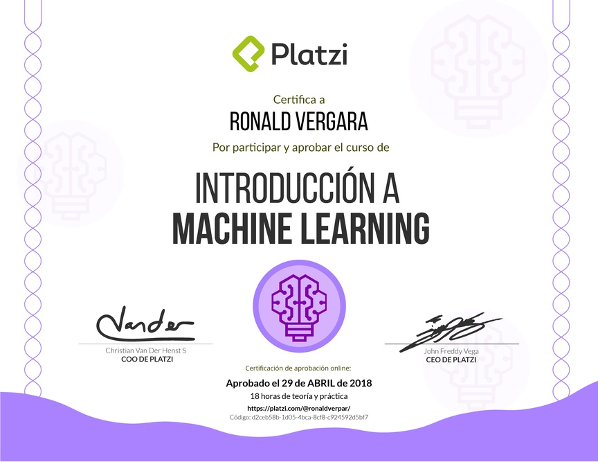 Diploma del Curso de Introducción a Machine Learning 2017