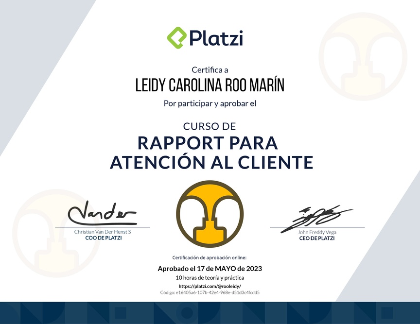 Diploma del Curso de Rapport para Atención al Cliente