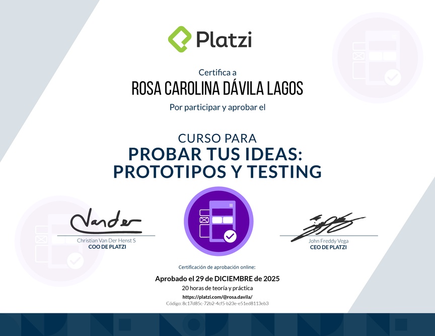 Diploma del Curso de validación de Ideas: Prototipos y Testing Exitosos