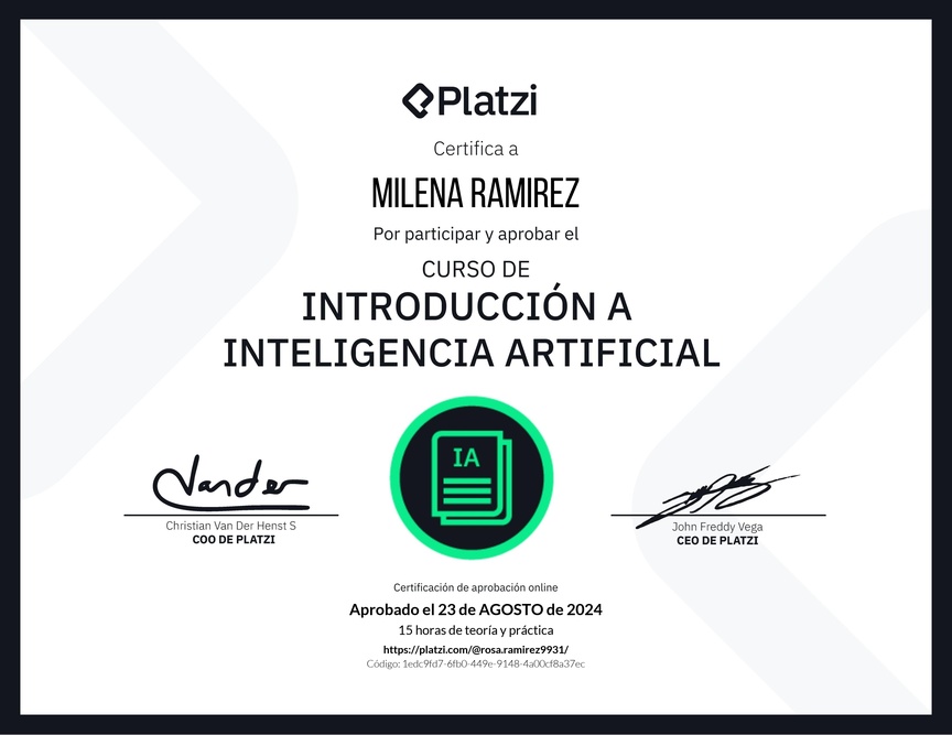 Diploma del Curso de Introducción a Inteligencia Artificial (2023)