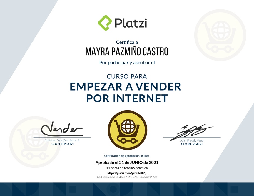 Diploma del Curso para Empezar a Vender por Internet