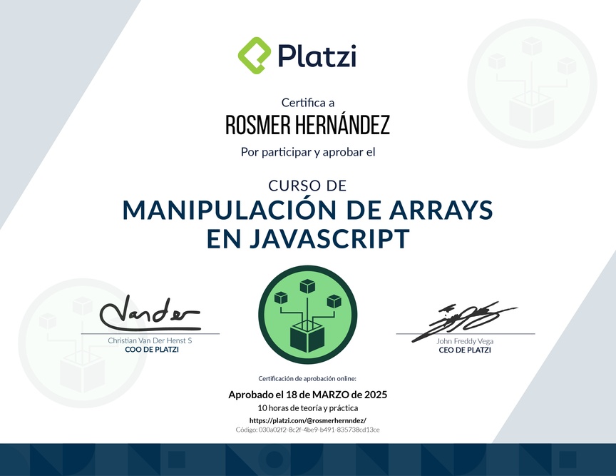 Diploma del Curso de Manipulación de Arrays en JavaScript