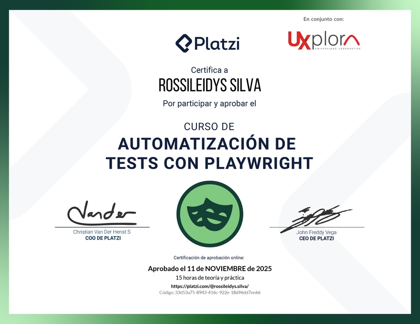 Diploma del Curso de Automatización de Test con Playwright
