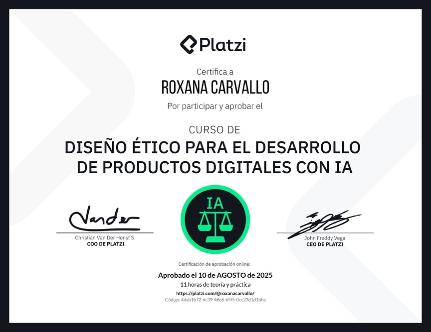 Diploma del Curso de Diseño Ético para el Desarrollo de Productos Digitales con IA
