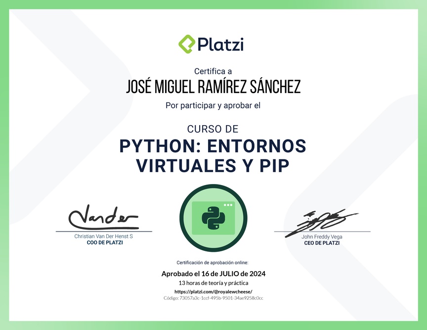 Diploma del Curso de Python: PIP y Entornos Virtuales