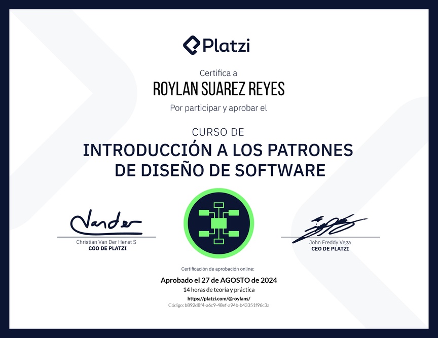 Diploma del Curso de Introducción a los Patrones de Diseño de Software