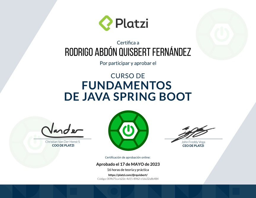 Diploma del Curso de Java: Backend con Spring Boot