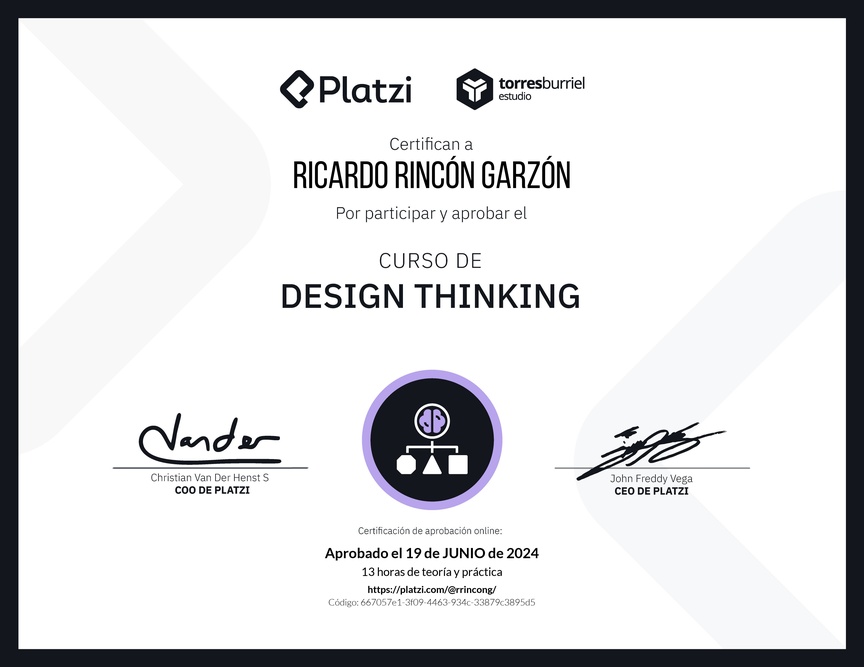 Diploma del Curso de Design Thinking